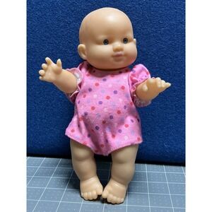 UNEEDA 9" Doll Baby Plastic Dolgen Bald Blue Eyes Pink Polka Dot Romper